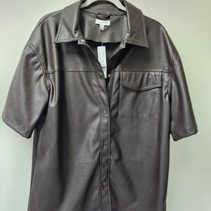 NWT Topshop Brown Vegan Leather Oversized Short Sleeve Shirt